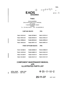 EADS SOGERMA TAAI2 Seat CMM 25-11-37 - Captain & First Officer Component Maintenance Manual with IPL