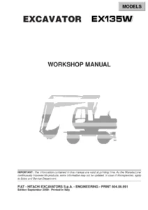 Fiat-Hitachi EX135W Excavator Workshop Manual 604.06.991 (2000) - Complete Repair & Service PDF