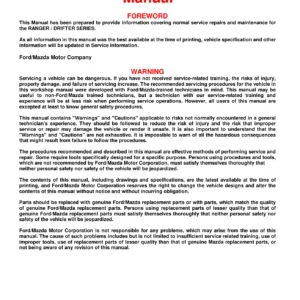 Ford Ranger Mazda Drifter 1999 Overhaul Manual Supplement - Engine, Transmission & Transfer Repair PDF
