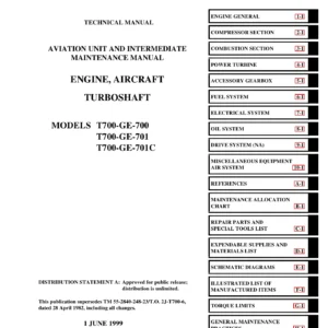 GE T700-GE-700, T700-GE-701, T700-GE-701C Turboshaft Engine Aviation Unit and Intermediate Maintenance Manual (TM 1-2840-248-23 / T.O. 2J-T700-6)