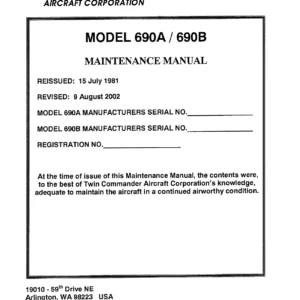 Gulfstream Twin Commander 690A & 690B Maintenance Manual - ATP Edition 2002 - PDF