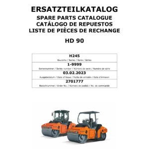 Hamm HD 90 H245 Spare Parts Catalogue 2701777 Serial 1-9999 (2023)