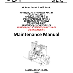 Hangcha XE Series CPD15-50 Electric Forklift Truck Maintenance Manual 2024 PDF