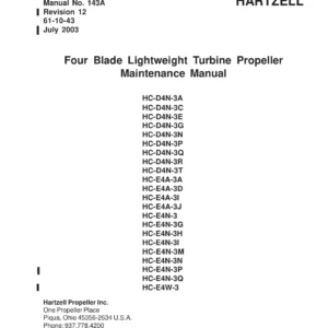 Hartzell Four-Blade Lightweight Turbine Propeller Maintenance Manual 143A Rev. 12 (2003) - PDF