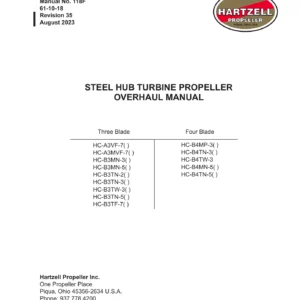 Hartzell Steel Hub Turbine Propeller Overhaul Manual 118F (Rev. 35, 2023) PDF