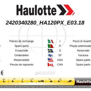 Haulotte HA120PX Spare Parts Catalogue 2420340280 - E03.18 Edition PDF