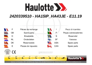 Haulotte HA15IP HA43JE Spare Parts Catalogue PDF - Edition E11.19