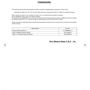 Hino 145-338 Series Chassis Workshop Manual PDF - J05D-TA J08E-TA J08E-TB Engines