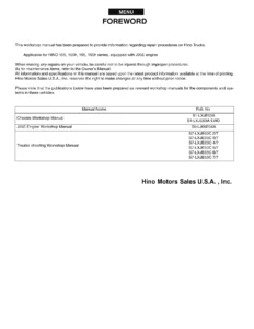 Hino 155 155h 195 195h J05E Engine Troubleshooting Workshop Manual