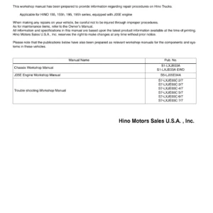 Hino 155 155h 195 195h J05E Engine Troubleshooting Workshop Manual