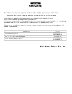 Hino 238 258LP 268 338 358 Conventional Truck Engine & DPF Troubleshooting Manual 2017 (J08E-VB J08E-WU)