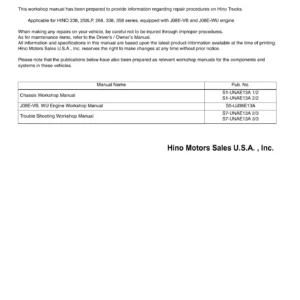 Hino 238 258LP 268 338 358 Conventional Truck Engine & DPF Troubleshooting Manual 2017 (J08E-VB J08E-WU)