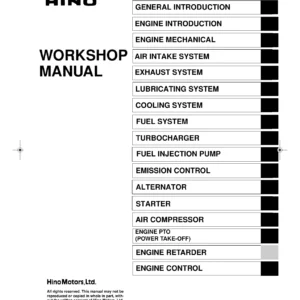 Hino J08E-TI Engine Workshop Manual – J08E-TB/TE, UB/UC/UD/UE, UF/UG Service & Repair PDF