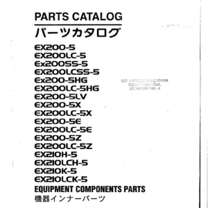 Hitachi EX200-5 EX210-5 Series Equipment Components Parts Catalog - Pump Motor Valve Cylinder PDF
