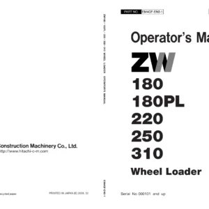 Hitachi Wheel Loader ZW180 ZW180PL ZW220 ZW250 ZW310 Operator's Manual - PDF
