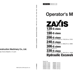 Hitachi ZAXIS 120-5, 160-5, 200-5, 240-5, 300-5, 330-5 Class Hydraulic Excavator Operator's Manual PDF