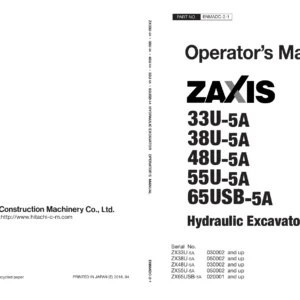 Hitachi ZAXIS 33U-5A 38U-5A 48U-5A 55U-5A 65USB-5A Hydraulic Excavator Operator's Manual PDF Download