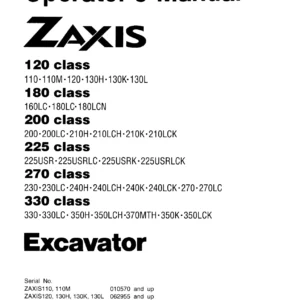 Hitachi ZAXIS Excavator Operator's Manual ZX120-330 Class - PDF Download