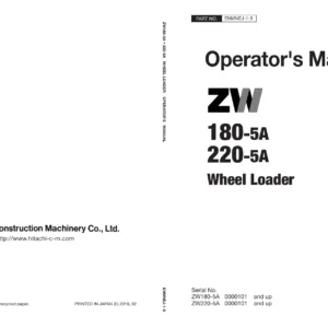 Hitachi ZW180-5A & ZW220-5A Wheel Loader Operator Manual - PDF Download