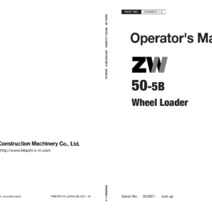 Hitachi ZW50-5B Wheel Loader Operator Manual - 2021 PDF Download