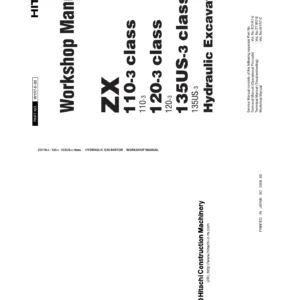 Hitachi ZX110-3 ZX120-3 ZX135US-3 Class Excavator Workshop Manual