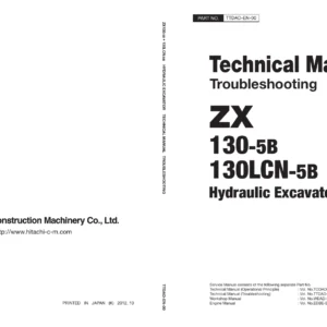 Hitachi ZX130-5B ZX130LCN-5B Hydraulic Excavator Technical Manual Troubleshooting TTDAD-EN-00 2012