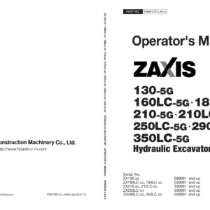 Hitachi ZX130-5G to ZX350LC-5G Hydraulic Excavator Operator Manual 2019 - ENMDCD-LA3-4