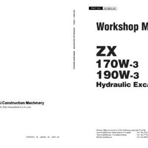 Hitachi ZX170W-3 ZX190W-3 Wheeled Hydraulic Excavator Workshop Manual PDF