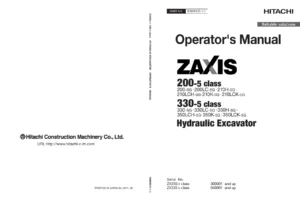 Hitachi ZX200-5 ZX330-5 Class Hydraulic Excavator Operator Manual