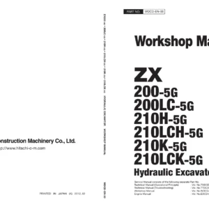 Hitachi ZX200-5G ZX210-5G Excavator Workshop Manual WDCD-EN-00 2012