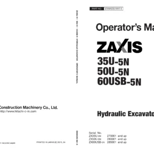 Hitachi ZX35U-5N ZX50U-5N ZX60USB-5N Hydraulic Excavator Operator's Manual PDF