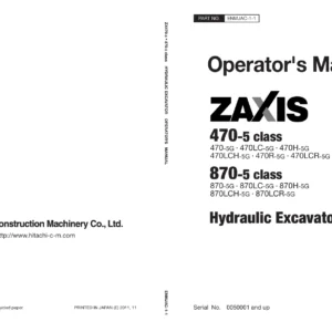Hitachi ZX470-5 ZX870-5 Series Hydraulic Excavator Operator Manual