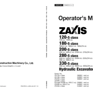 Hitachi Zaxis 120-5 180-5 200-5 280-5 330-5 Class Excavator Operator Manual 2017
