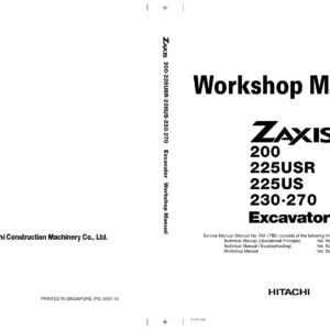 Hitachi Zaxis 200 225USR 225US 230 270 Excavator Workshop Manual PDF Download