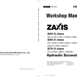 Hitachi Zaxis 200-3 240-3 270-3 Class Excavator Workshop Manual PDF
