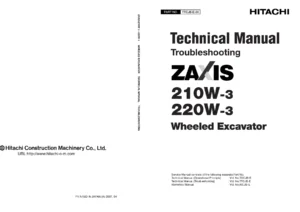 Hitachi Zaxis 210W-3 220W-3 Wheeled Excavator Technical Manual Troubleshooting PDF
