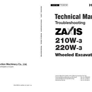 Hitachi Zaxis 210W-3 220W-3 Wheeled Excavator Technical Manual Troubleshooting PDF