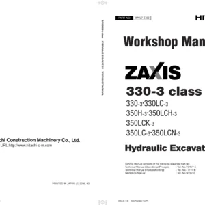 Hitachi Zaxis 330-3 Class Hydraulic Excavator Workshop Manual PDF - W1V7-E