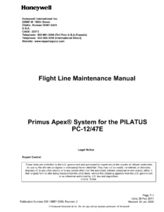 Honeywell Primus Apex Pilatus PC-12/47E Flight Line Maintenance Manual 2020