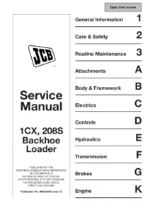 JCB 1CX and 208S Service Manual 9803/8550 Issue 12 - Complete Workshop Repair Guide