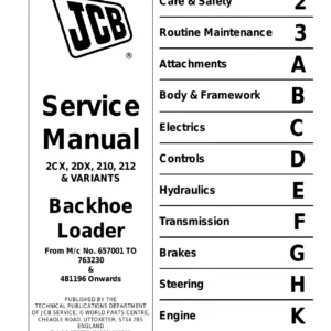 JCB 2CX 2DX 210 212 Service Manual 9803-7110 - Workshop Repair PDF
