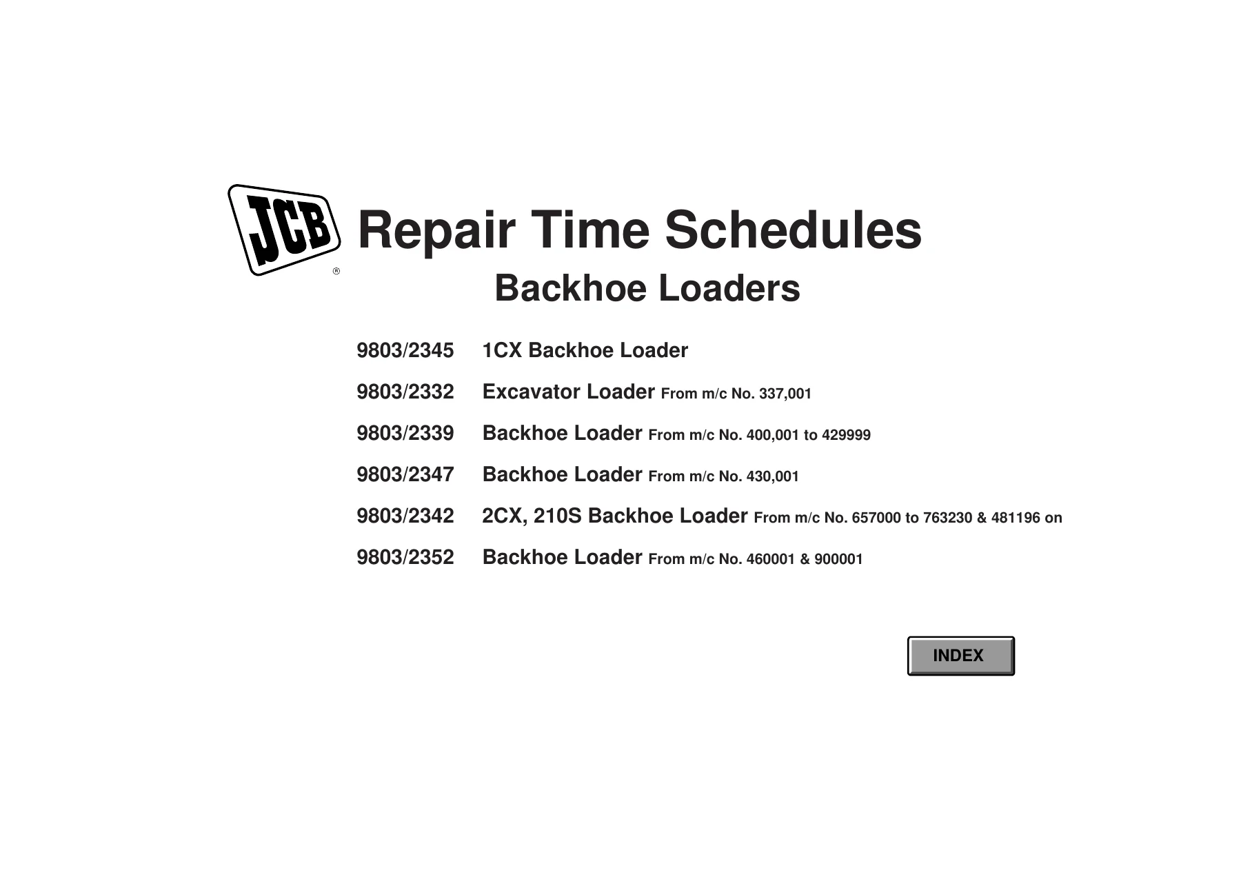 JCB Backhoe Loaders & Equipment Repair Time Schedules - Complete Labor Time Guide PDF - Image 2