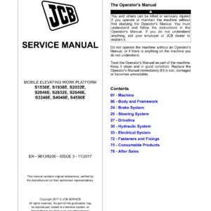 JCB S1530E S1930E S2032E S2046E S2632E S2646E S3246E S4046E S4550E Scissor Lift Service Manual PDF