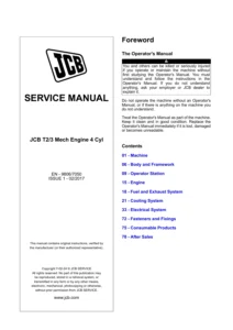 JCB T2-T3 Mechanical Four-Cylinder Engine Service Manual - PDF Download (9806/7050, February 2017)