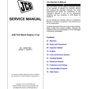 JCB T2-T3 Mechanical Four-Cylinder Engine Service Manual - PDF Download (9806/7050, February 2017)
