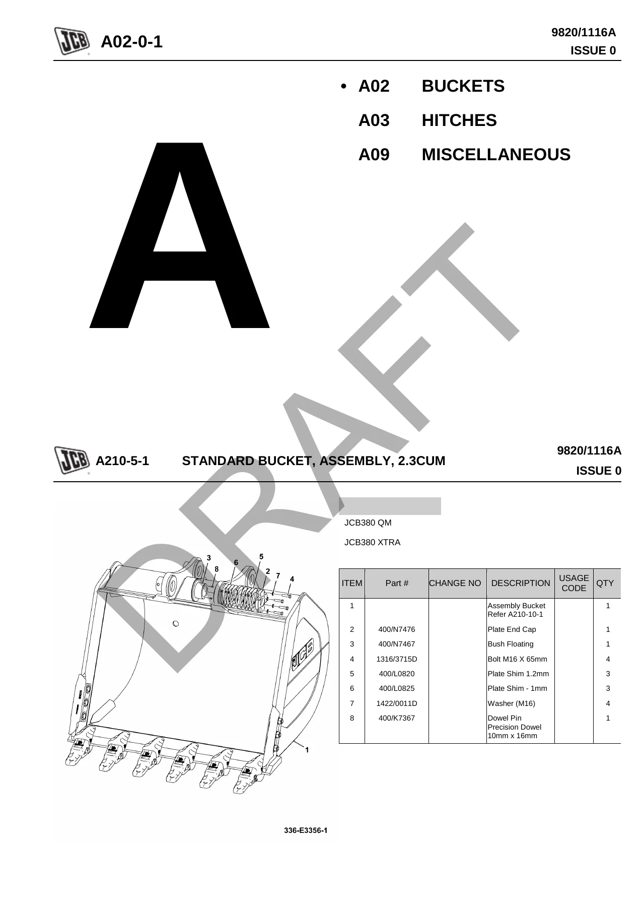 JCB380 QM & JCB380 XTRA Excavator Owners Parts Book 9820/1116A PDF - Image 2