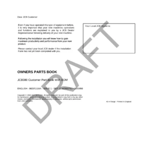 JCB380 QM & JCB380 XTRA Excavator Owners Parts Book 9820/1116A PDF