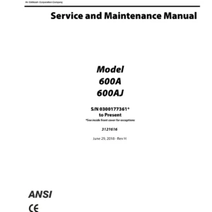 JLG 600A 600AJ Service and Maintenance Manual 3121616 Rev H - 2018 PDF