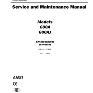 JLG 600A 600AJ Service and Maintenance Manual - Boom Lift Repair PDF (P/N 3121201, 2008)