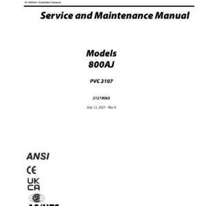 JLG 800AJ PVC 2107 Service and Maintenance Manual 31219065 Rev A - 2021 PDF